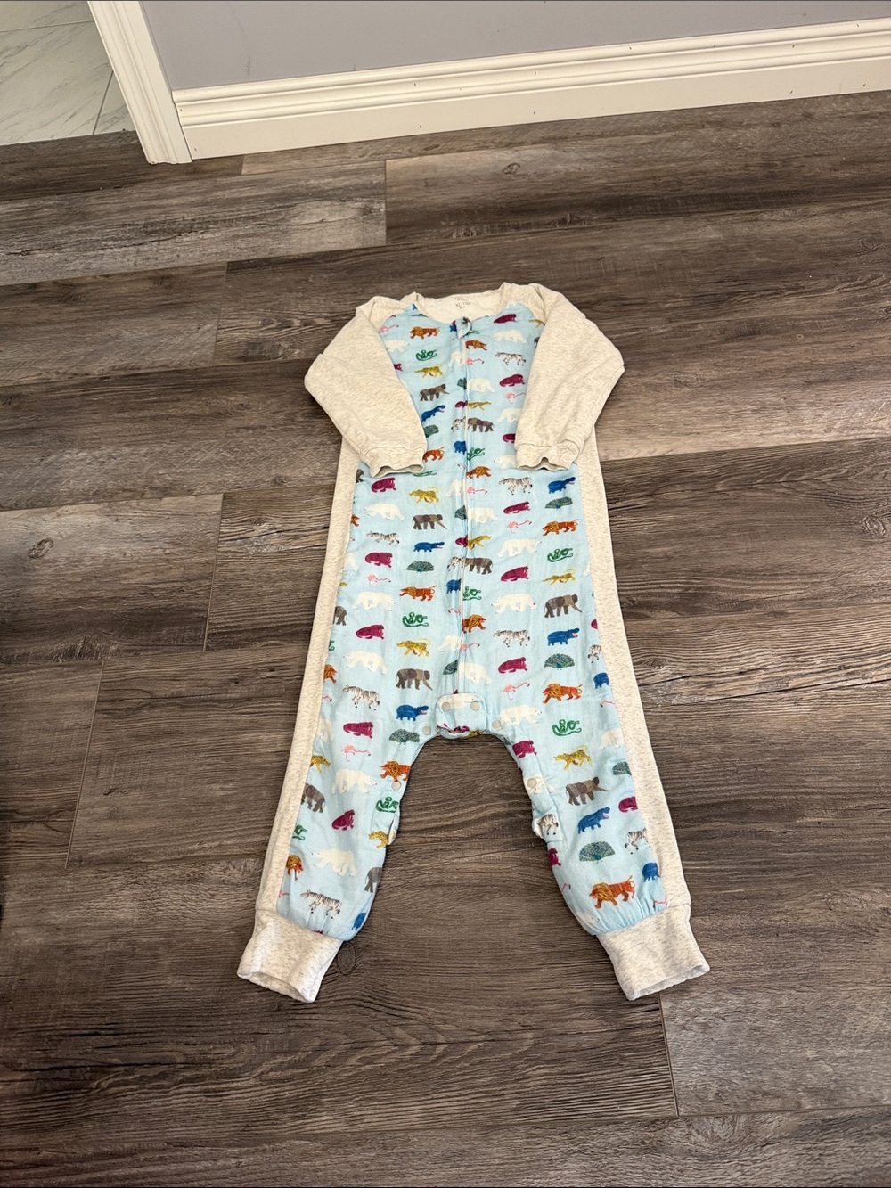 Nest Designs Kids One-Piece Pajama with Colorful Animal Print - Blue/Cream